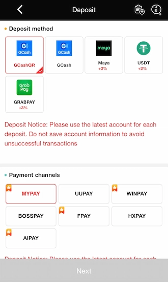 📌Step 1: Go to Deposit and select the GCash method.