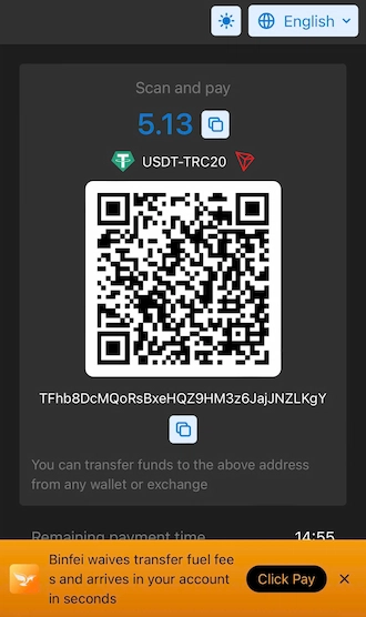📌Step 2: Make the payment via QR scan or copy the wallet address.